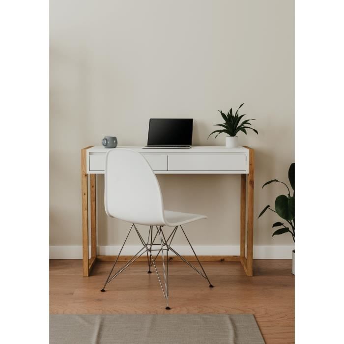 Console Bureau - DENVER - Chene artisan / Blanc - 2 tiroirs - 100 x 35 x 75 cm