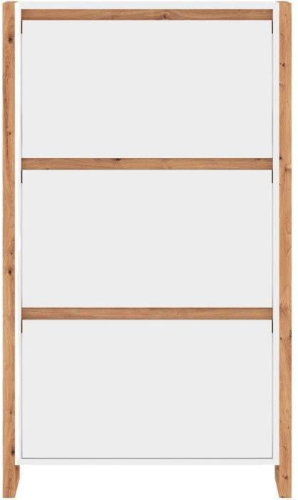 Meuble a chaussures - Blanc et chene - 12 paires - L70 x P25 x H125 cm - DENVER