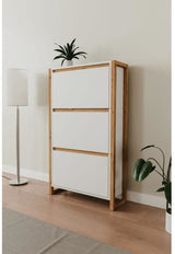 Meuble a chaussures - Blanc et chene - 12 paires - L70 x P25 x H125 cm - DENVER