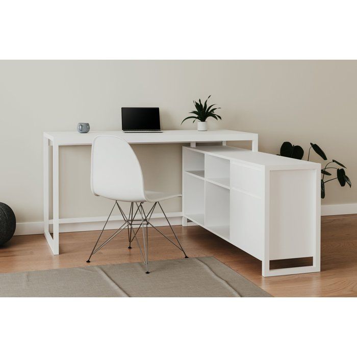Bureau d'angle réversible Denver - Panneaux de particules - Coloris Blanc - 139 x 75 x 139 cm