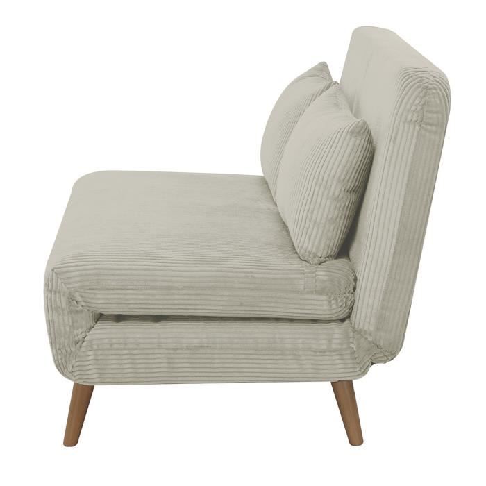 Banquette BZ - 2 places - Tissu velours côtelé Beige - 130 x 90 x 81 cm - DEPLO