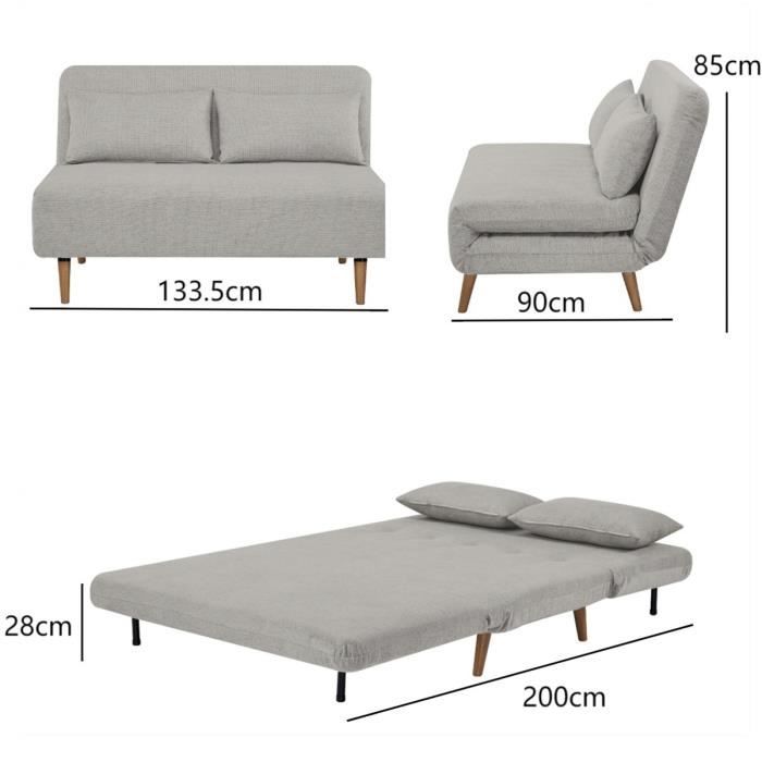 Banquette BZ - 2 places - Tissu Beige - 130 x 90 x 81 cm - DEPLO
