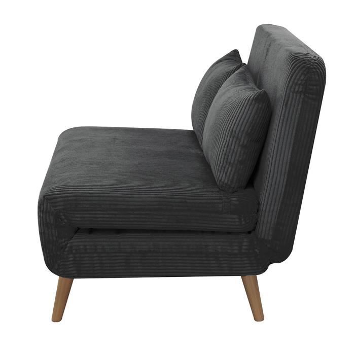 Banquette BZ - 2 places - Tissu velours côtelé Noir - 130 x 90 x 81 cm - DEPLO