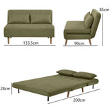 Banquette BZ - 2 places - Tissu Vert armé - 130 x 90 x 81 cm - DEPLO