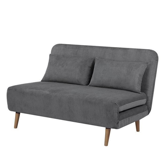 Banquette BZ - 2 places - Tissu velours côtelé Gris clair - 130 x 90 x 81 cm - DEPLO