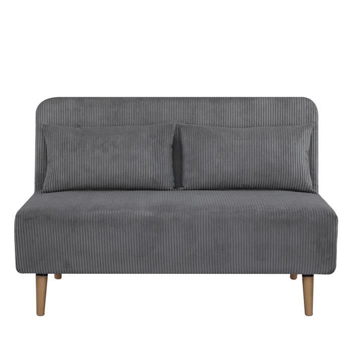 Banquette BZ - 2 places - Tissu velours côtelé Gris clair - 130 x 90 x 81 cm - DEPLO