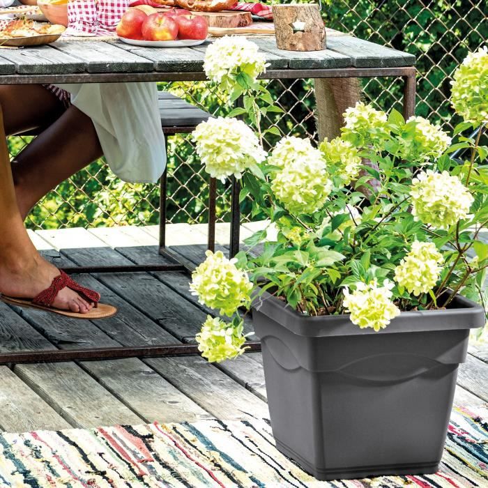 DEROMA Pot de fleurs carré Day R anthracite - 38 x H33,5 cm - Gris anthracite