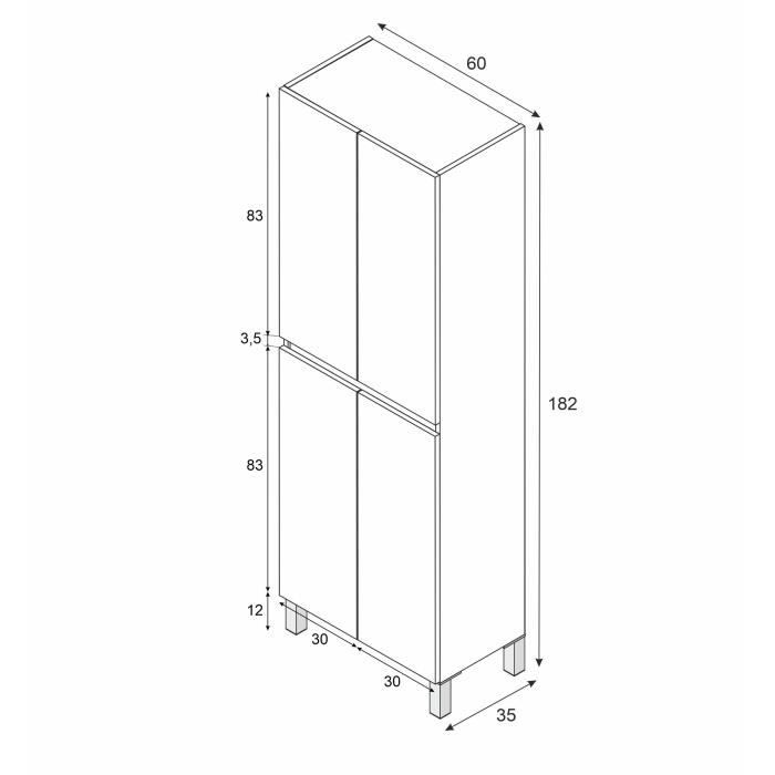 Meuble de salle de bain - double colonne - Blanc brillant - 4 portes - L60 x P35 x H182 cm - DESTAL