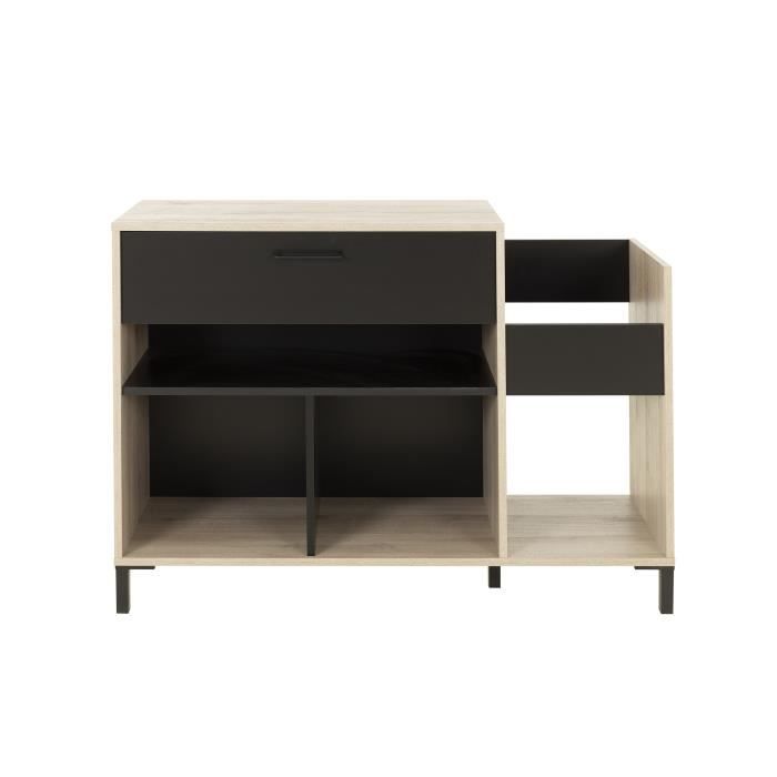 Meuble rangement vinyle - GAMI - Platine - Style urbain - Décor chene - Noir - L 115 x P 40 x H 81 cm