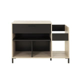 Meuble rangement vinyle - GAMI - Platine - Style urbain - Décor chene - Noir - L 115 x P 40 x H 81 cm
