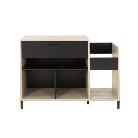 Meuble rangement vinyle - GAMI - Platine - Style urbain - Décor chene - Noir - L 115 x P 40 x H 81 cm