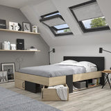 DIAGONE Lit adulte avec tiroirs de rangement  - Chataignier et noir - 140 x 190 - SWIVEL
