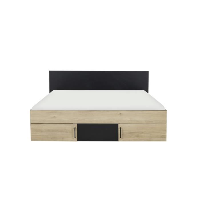 DIAGONE Lit adulte avec tiroirs de rangement  - Chataignier et noir - 160 x 200 - SWIVEL