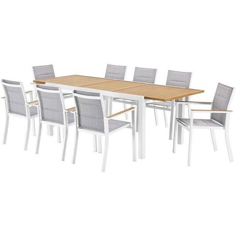 Ensemble repas de jardin LOUNA 8 personnes en aluminium - Table extensible + 8 fauteuils