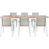Ensemble repas de jardin - VIANEA - Table extensible 155/245x100x74 cm + 6 fauteuils - Aluminium - Blanc et naturel - 6 personnes
