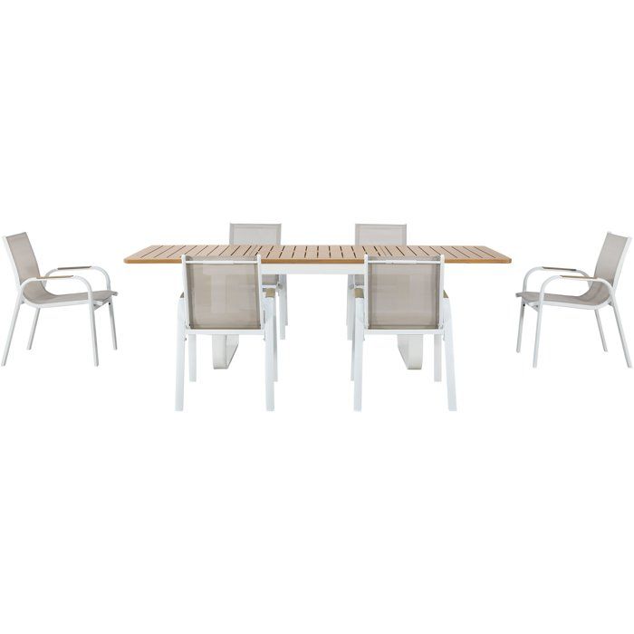 Ensemble repas de jardin - Table extensible 155/246 x 100 x 74 cm + 6 fauteuils - Aluminium - 6 personnes - VIANEA