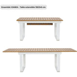 Ensemble repas de jardin - VIANEA - Table extensible 155/245x100x74 cm + 6 fauteuils - Aluminium - Blanc et naturel - 6 personnes