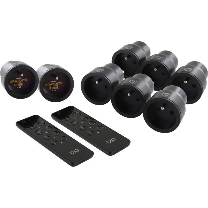 Kit prises connectées - DiO CONNECTED HOME - 8 prises nano noires On/Off - 2 télécommandes 3 canaux - DiO 1.0