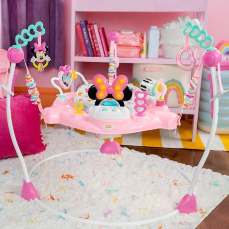 DISNEY BABY - MINNIE - Aire d'éveil bébé multi-jouets, siege sauteur a rebonds évolutif, pivotant a 360°, cadeau bébé