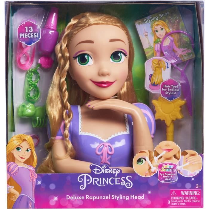 Tete a coiffer - DISNEY - Raiponce Deluxe - 12 accessoires - Faux flacon de vernis - Guide coiffure