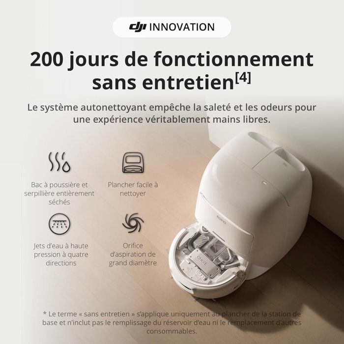DJI ROMO A - Robot Aspirateur Laveur avec Station - Robot Transparent - 25 000 Pa - Détection au millimetre - 200 j sans Entretien