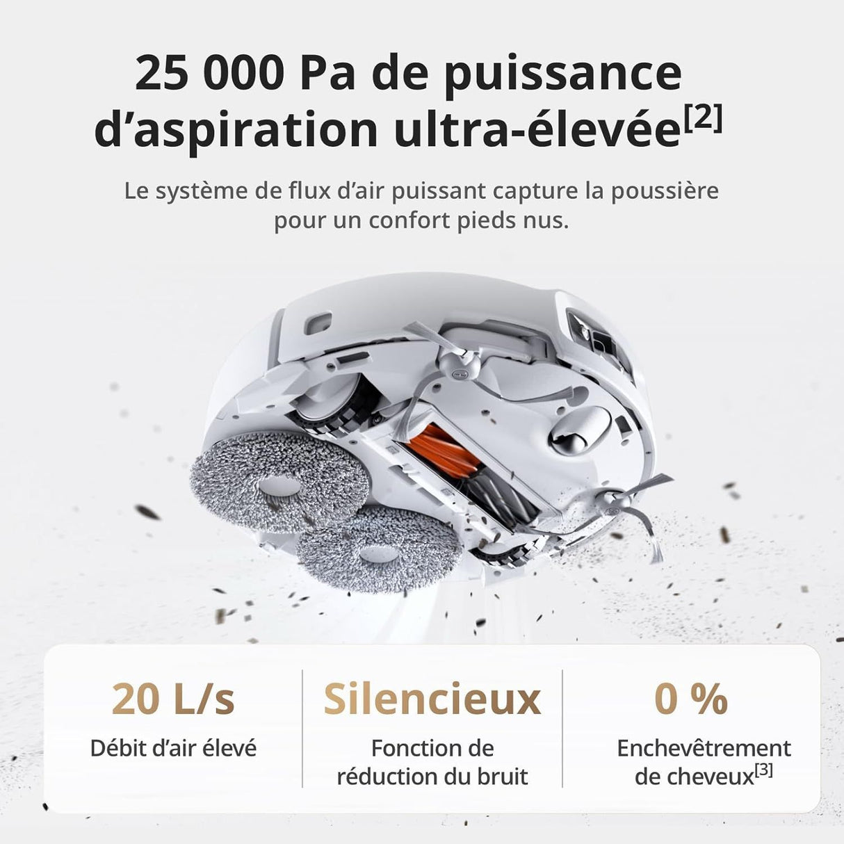 DJI ROMO S - Robot Aspirateur Laveur avec Station - 25 000 Pa - Détection de Niveau Drone - 200 Jours sans Maintenance