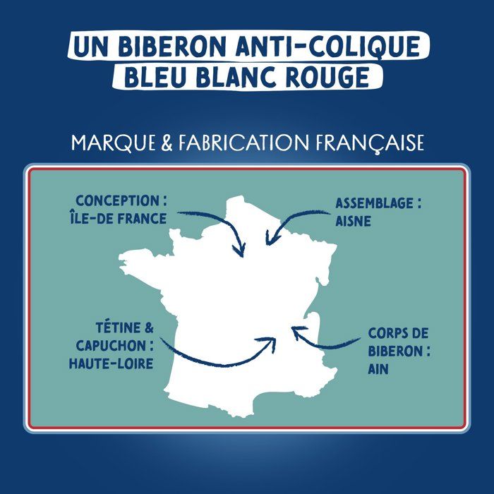 Biberon anti-colique - DODIE - 150 ml - Tétine multi-perforée biomimétisme - +0 mois - Débit 1 - Bleu