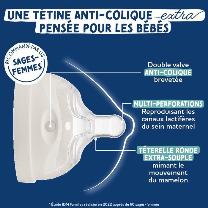 Biberon anti-colique - DODIE - 270 ml - Tétine multi-perforée biomimétisme - +3 mois - Débit 2 - Rose