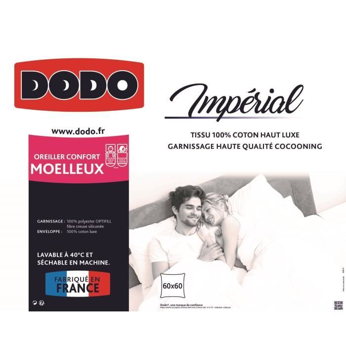 Oreiller Imperial Moelleux - DODO - 60 x 60 cm - Blanc
