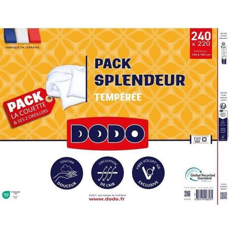 Pack Couette 300 gr/m˛ DODO - Splendeur - 220 x 240 cm + 2 Oreillers - 60 x 60 cm - Blanc