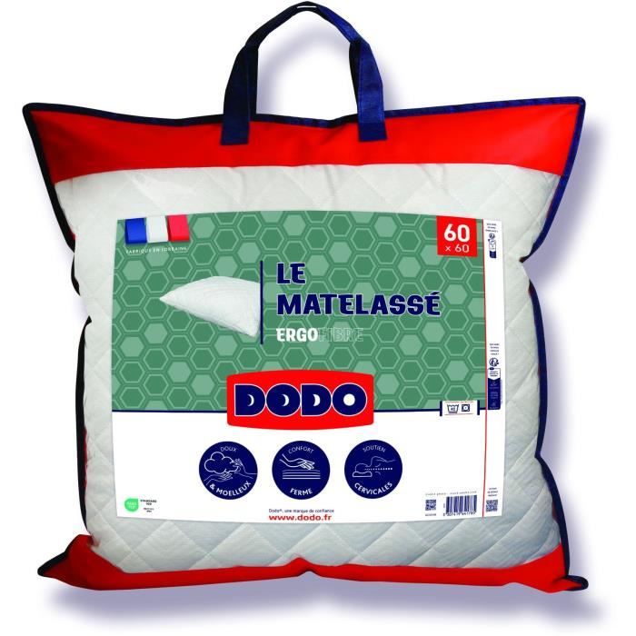 Oreiller - Le Matelassé - DODO - 60 x 60 cm - Soutien ferme - Taie déhoussable