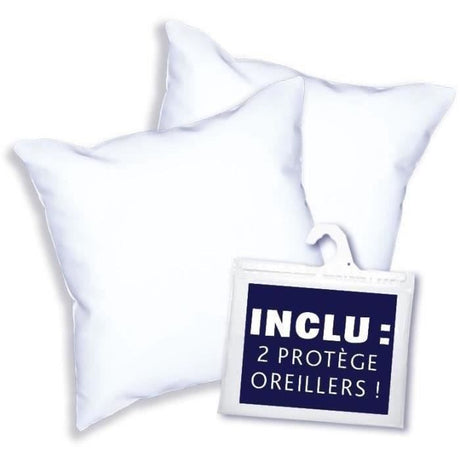 Pack 2 Oreillers DODO - Tendance - 60 x 60 cm + 2 Protege Oreillers Imperméable 60 x 60 cm - Blanc