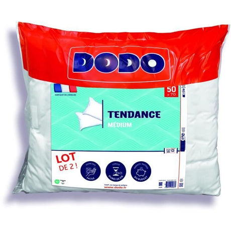 Lot de 2 Oreillers DODO - Tendance - 50 x 70 cm - Blanc