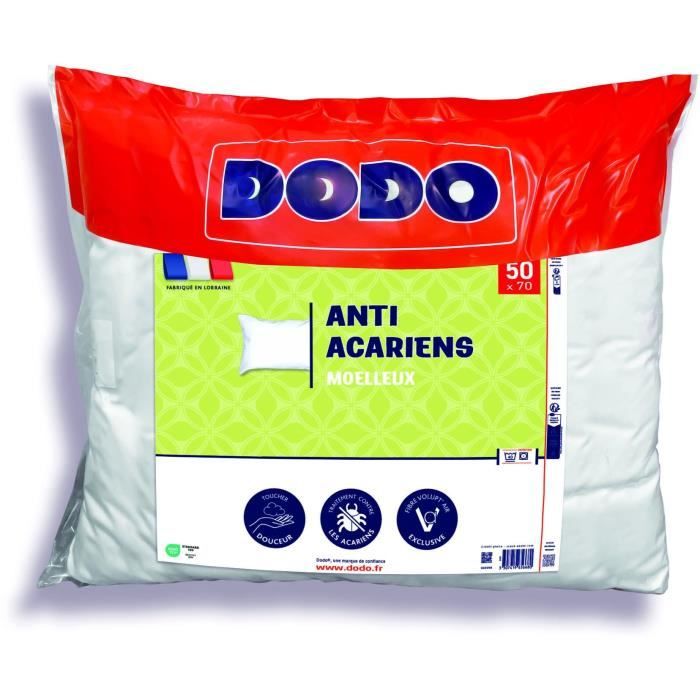 Oreiller Anti-Acariens - DODO - 50 x 70 cm - 100% Polyester - Blanc