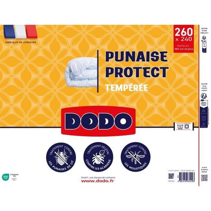 Couette Tempérée 300gr/m˛ - DODO - PUNAISE PROTECT - 240 x 260 cm - Blanc