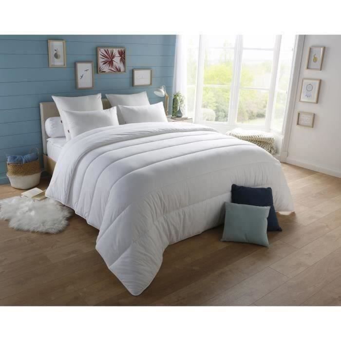 DODO Pack Couette chaude anti-acariens 140x200 cm + 1 oreiller 60x60 cm - Splendeur - Garnissage 100% volupt'air  350gr/m² - Blanc