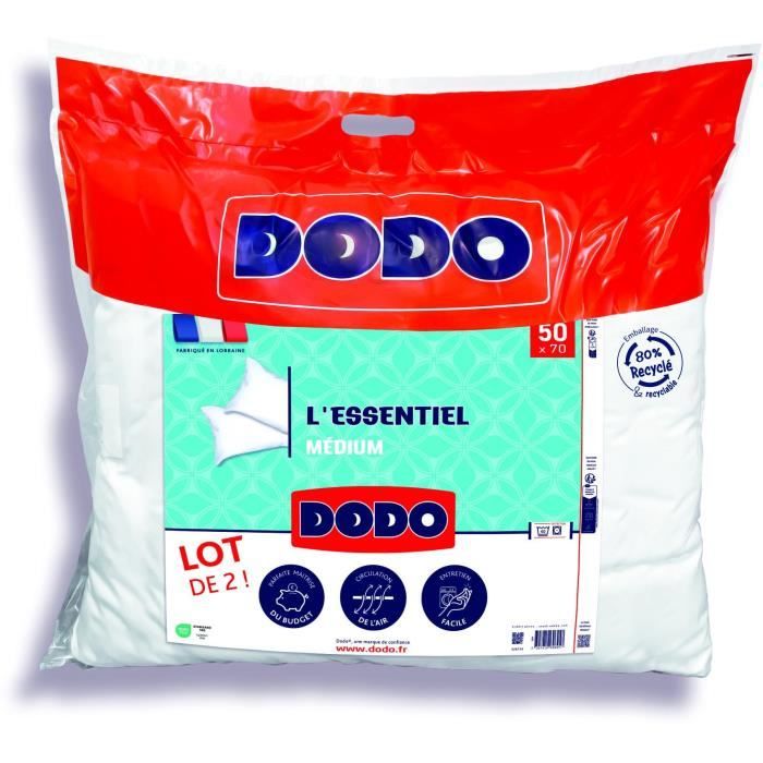 DODO - Lot de 2 oreillers - L'ESSENTIEL - 50 x 70 cm - Blanc