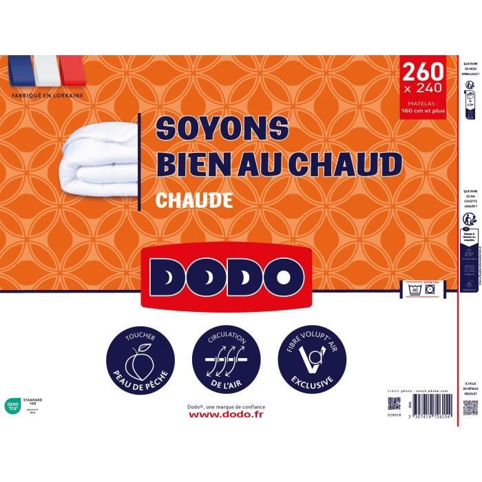 DODO - Couette - Bien au chaud - 240 x 260 - 400g/m² - VOLUPT'AIR - Blanc