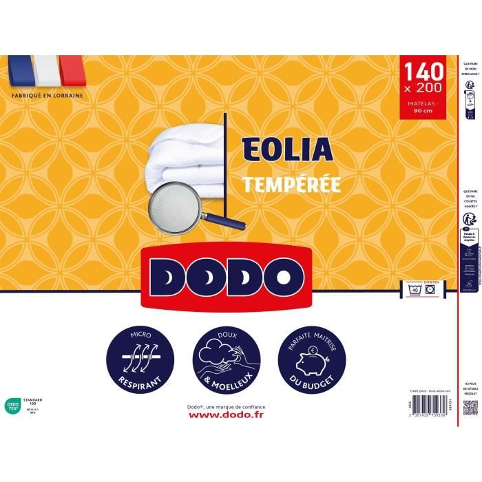 DODO - Couette tempérée 300 g/m² - EOLIA - 140 x 200 cm - Blanc