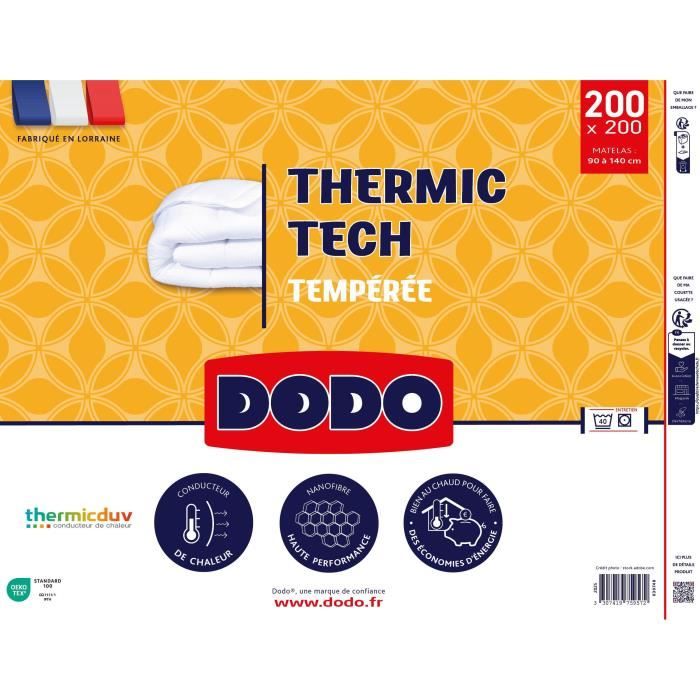 DODO - Couette tempérée 250 g/m² - THERMIC TECH - 200 x 200 cm - Blanc
