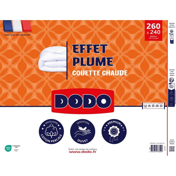 DODO - Couette chaude - Effet Plume - 240 x 260 cm - 400 g/m˛ - 2 personnes - 100% Polyester