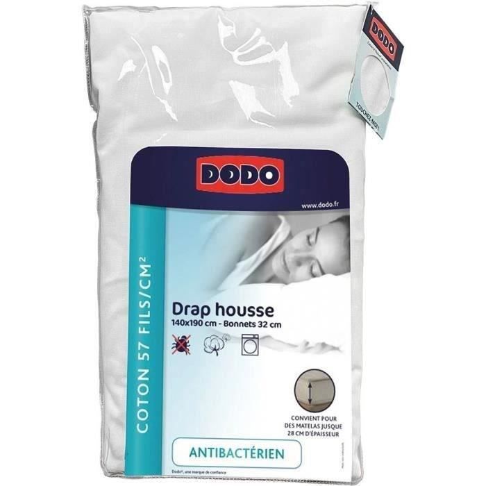 Drap Housse Coton DODO - Antibactérien - 140 x 190 cm - Blanc