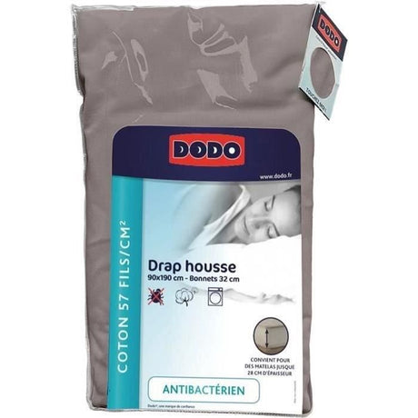 Drap Housse Coton - DODO - Antibactérien - 90 x190 cm - Taupe