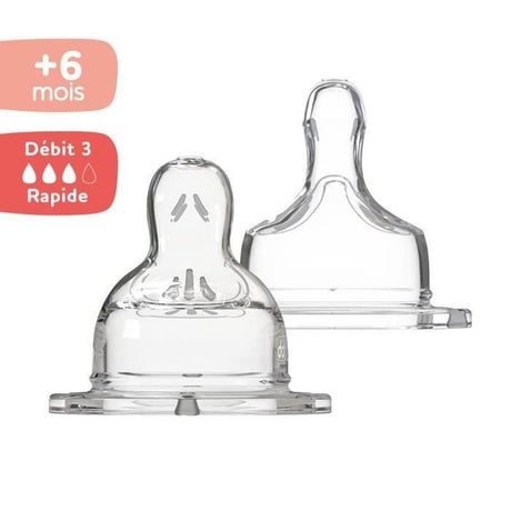 Lot de 2 tétines pour biberon Sensation+ Dodie - Tétines Plates Col Large Débit 3 - 6 mois et plus