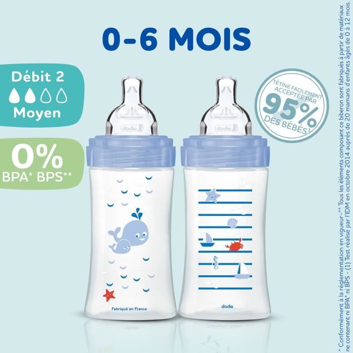 Lot de 3 Biberons Anti-Colique Sensation+ 270ml, 0-6 Mois, TÈtine Plate, DÈbit 2 - Bleu Mer et Vert Air
