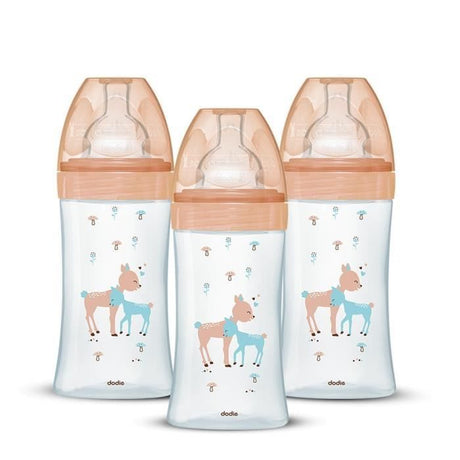 Lot de 3 Biberons DODIE Anti-Colique Sensation+ - Verre - 270ml - 0-6 Mois - Tétine plate - Débit 2