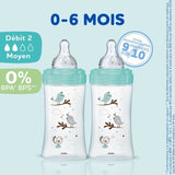 Lot de 3 Biberons DODIE Anti-Colique Initiation+ - Verre - 270ml - 0-6 Mois - TÈtine Ronde - DÈbit 2