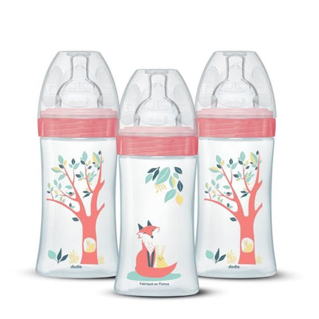Lot de 3 biberons - DODIE - EB20 - 270 ml - Tétine plate - Rose