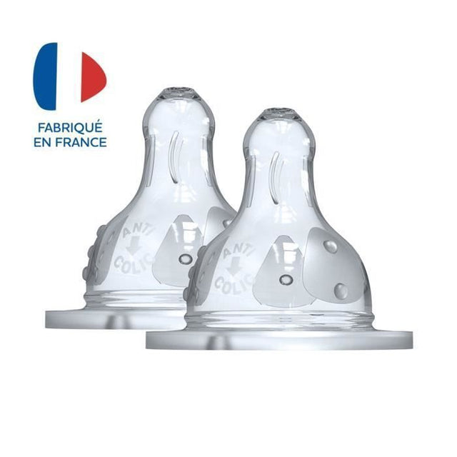 Dodie Biberon Initiation+ Anti-Coliques 3 Vitesses 0-6 mois Tétine Ronde Col Large Débit 2. Lot de 2 tétines.