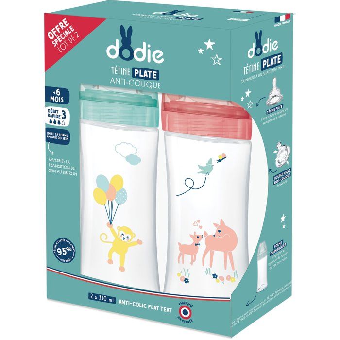 Dodie Biberon Sensation+ Anti-Coliques +6m Ours Lot de 2 x 330ml